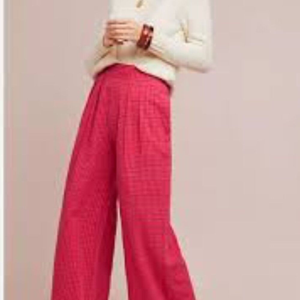 Anthropologie Porridge Preppy Plaid Wide Leg Pants Size 4 S Womens